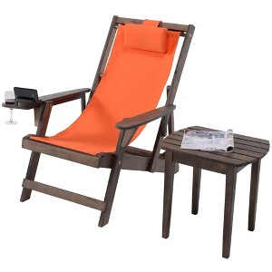Jiallo Romantic Collection Canvas Sling Chair with Cup and Wine Holder and end table - 1 of 4