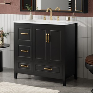 36" Bathroom Vanity with Sink, Bathroom Cabinet with 2 Soft-Closing Door, 4 Drawers of Different Sizes,  Wood Frame and Leg - 1 of 4