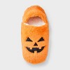 Women's Pumpkin Glitter Embroidered Halloween Faux Fur Slipper Socks with Grippers - Hyde and EEK Boutique™ Orange/Black - 3 of 4