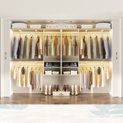 Aheaplus 96'' Wall-mounted Closet Storage Organizer,  Floating Closet System with Cuttable Shelves and Extendable Hanging Rods