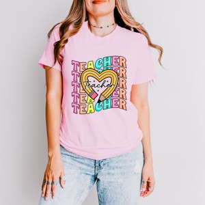 Simply Sage Market Teacher Pencil Heart Short Sleeve Tee - S - Pink - 1 of 4