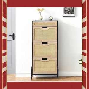 Garvee 3 Flip Drawers Shoe Storage Cabinet with 1 Drawer ¨C Freestanding Narrow Rattan Shoe Rack with Metal Legs, Anti-Tipping - 1 of 4