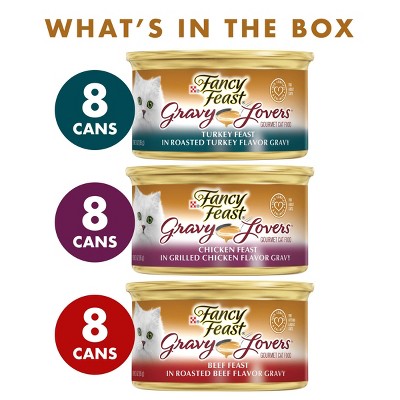 Purina Fancy Feast Gravy Lovers Poultry with Chicken and Turkey  &#38; Beef Collection Gourmet Wet Cat Food - 3oz/24ct Variety Pack