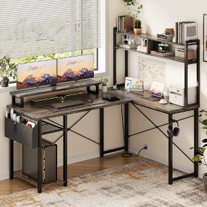 Besiost L Desk Computer Table with Reversible Hutch and Charging Station - 1 of 4