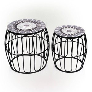 Alpine Corporation 2pc Metal and Mosaic Tile Indoor/Outdoor Planter Stands Black/Gray - 1 of 4