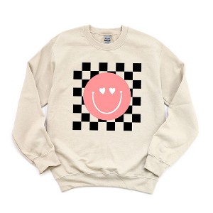 Simply Sage Market Women's Graphic Sweatshirt Valentines Pink Smiley - 1 of 3