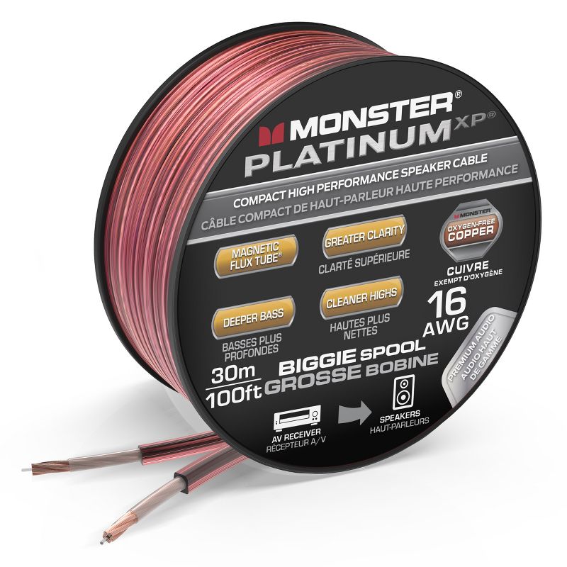 Monster Platinum 16 AWG XP Clear Jacket and Magnetic Flux Tube Speaker Wire Cable Spool, 1 of 9