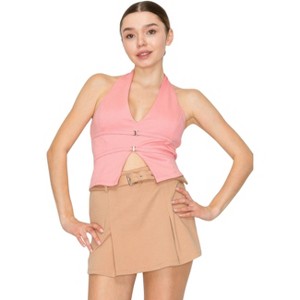Slickblue Women's Halter Neck Buckled Crop Top, Open Back Fitted Sleeveless Shirt, 4 Color Options, Size S-L - 1 of 4