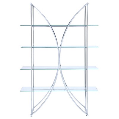 72 Inch Chrome and Glass 4-Tier Contemporary Bookcase