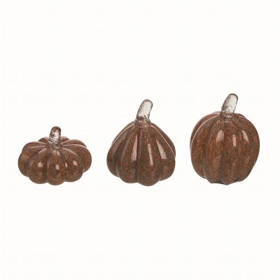Transpac Glass 4 in. Brown Autumn Mixed Shapes Pumpkins Set of 3