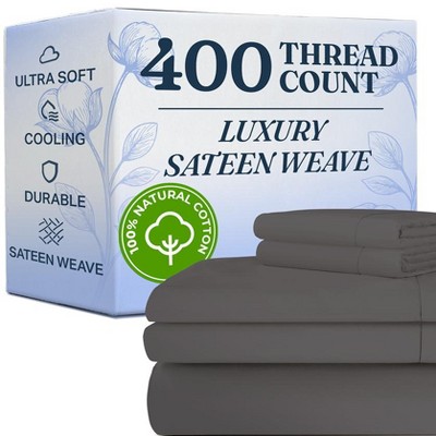 100% Cotton 400 Thread Count 4 Piece Sheet Set - Soft & Cozy Sateen Bed Sheets - CGK Linens