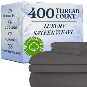 100% Cotton 400 Thread Count 4 Piece Sheet Set - Soft & Cozy Sateen Bed Sheets - CGK Linens - 1 of 4