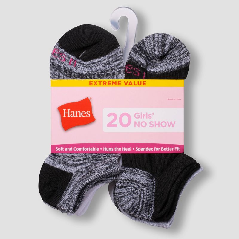 Hanes Girls' 20pk No Show Socks - Colors May Vary, 3 of 4