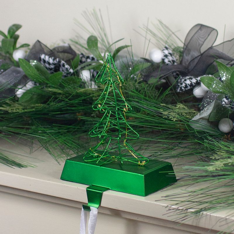 Northlight 8" LED Lighted Green Wired Christmas Tree Stocking Holder, 2 of 6
