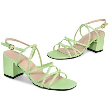 Allegra K Women's Square Toe Knots Ankle Strap Chunky Heels Sandals