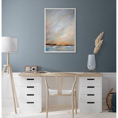 Sylvie Day's End Coastal Landscape Canvas Art in White Frame