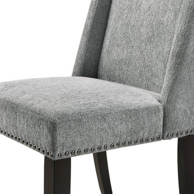 Espresso Wood & Charcoal Velvet High-Back Side Chair, Set of 2