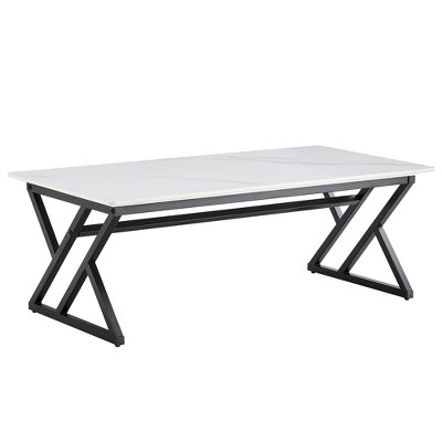 NicBex 47 Inch Rectangle Coffee Table with Rock Slab Tabletop and Metal Base for Living Room,Dining Room