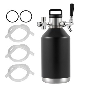 VEVOR Beer Growler Tap System, 128Oz 4L Mini Keg, 304 Stainless Steel Pressurized Beer Growler with Pressure Display, CO2 Regulator Faucet, Black - 1 of 4