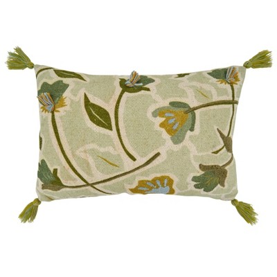 Saro Lifestyle Embroidered Large Floral Throw Pillow With Poly Filling, Green