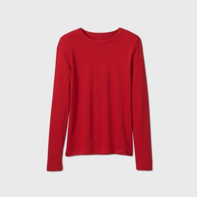 red fitted long sleeve shirt