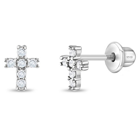 925 Sterling Silver Clear Cubic Zirconia Turtle Screw Back Earrings for  Girls