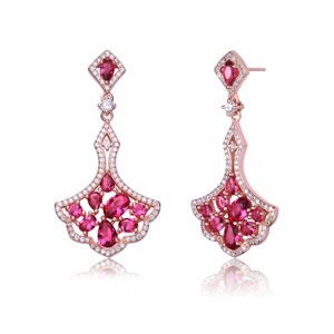 Guili Sterling Silver 18K Rose Gold Plated Dangle Earrings with Colored Cubic Zirconia Stones in Oval Shape, A Stunning Piece for Any Occasion - 1 of 3