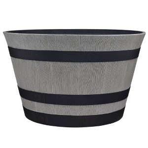 Southern Patio HDR-055457 Resin Whiskey Barrel Indoor Outdoor Garden Planter Pot for Vegetables, Trees, Plants, and Flowers, Gray - 1 of 4