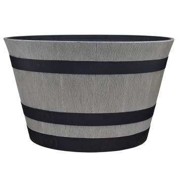 Southern Patio HDR-055457 Resin Whiskey Barrel Indoor Outdoor Garden Planter Pot for Vegetables, Trees, Plants, and Flowers, Gray