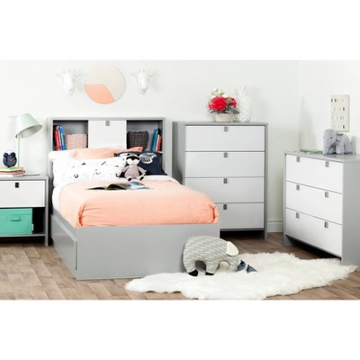 Soft Gray and White 1-Drawer Kids' Nightstand