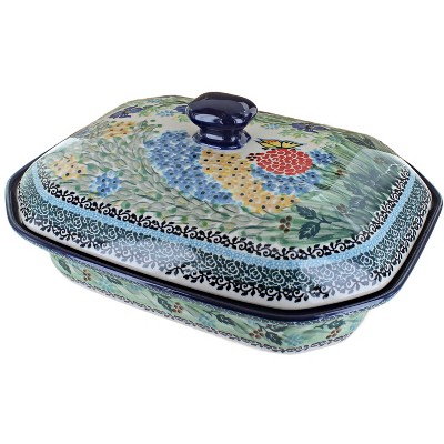 Blue Rose Polish Pottery 665 Ceramika Artystyczna Large Covered Baking Dish