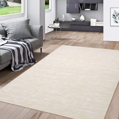 Solid Modern Washable Low Pile Area Rug with Rubber Backing