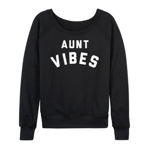 Women's - Instant Message - Aunt Vibes Lightweight French Terry Wide Neck Long Sleeve Graphic Shirt - 1 of 4