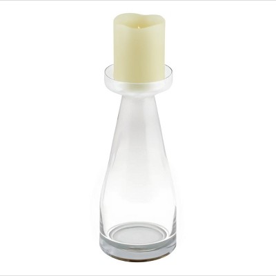 HomeRoots 11" Clear Glass Centerpiece Pillar Candle Holder With Candle