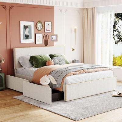 NicBex Full/Queen Size Upholstered Bed Frame with FLeece Headboard and Footboard,Platform Bed Frame with 4 Drawers,No Box Spring Needed,Easy Assembly
