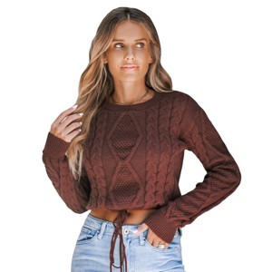 Women's Cable Knit Drawstring Hem Cropped Sweater - Cupshe - 1 of 4