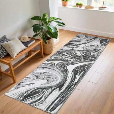 Washable Abstract Runner Rug, Non-Slip Stain-Resistant Carpet for Hallway Kitchen Bedroom Entryway Bathroom
