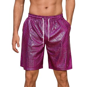 INSPIRE CHIC Men's Metallic Drawstring Nightclub Disco Glitter Party Plaid Short Pants - 1 of 4