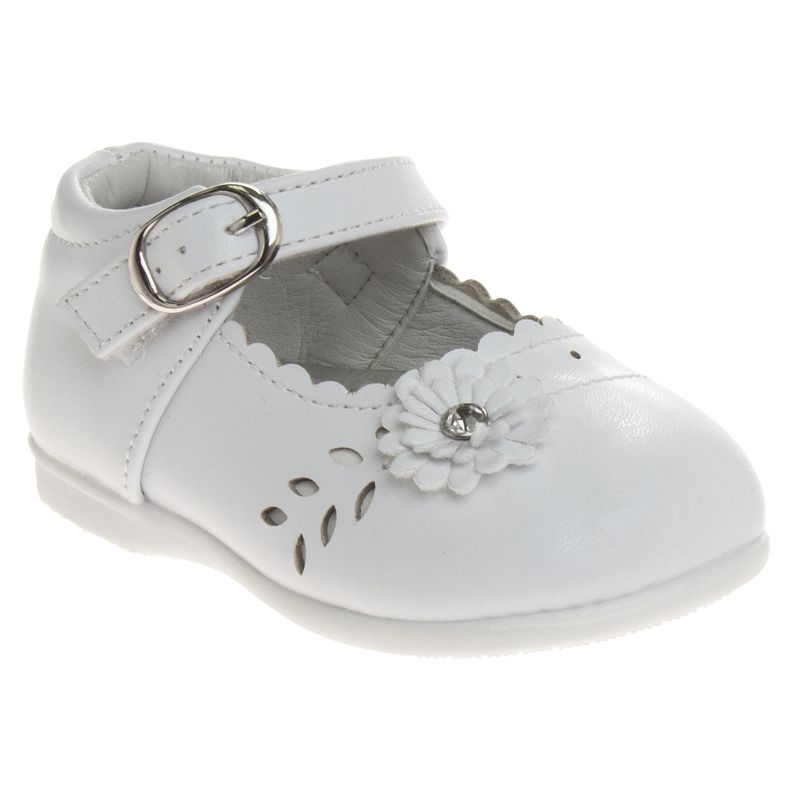 Josmo Baby Girls' Mary Jane Flats with Flower Detail: Non-Slip Sole Wedding Flower Girls' Shoes (Infants/Toddler Sizes), 1 of 9