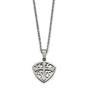 Black Bow Jewelry Polished and Brushed Shield Cross Necklace in Stainless Steel, 20 Inch - 1 of 4
