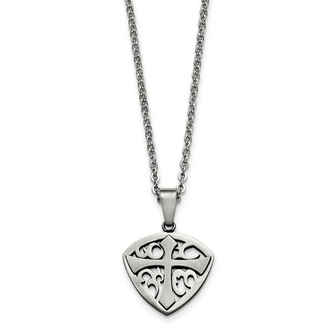 Black Bow Jewelry Polished and Brushed Shield Cross Necklace in Stainless Steel, 20 Inch - image 1 of 4