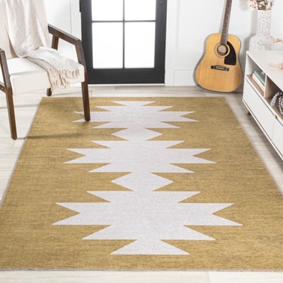 Ivory Moss Minimalist Geometric Synthetic Area Rug