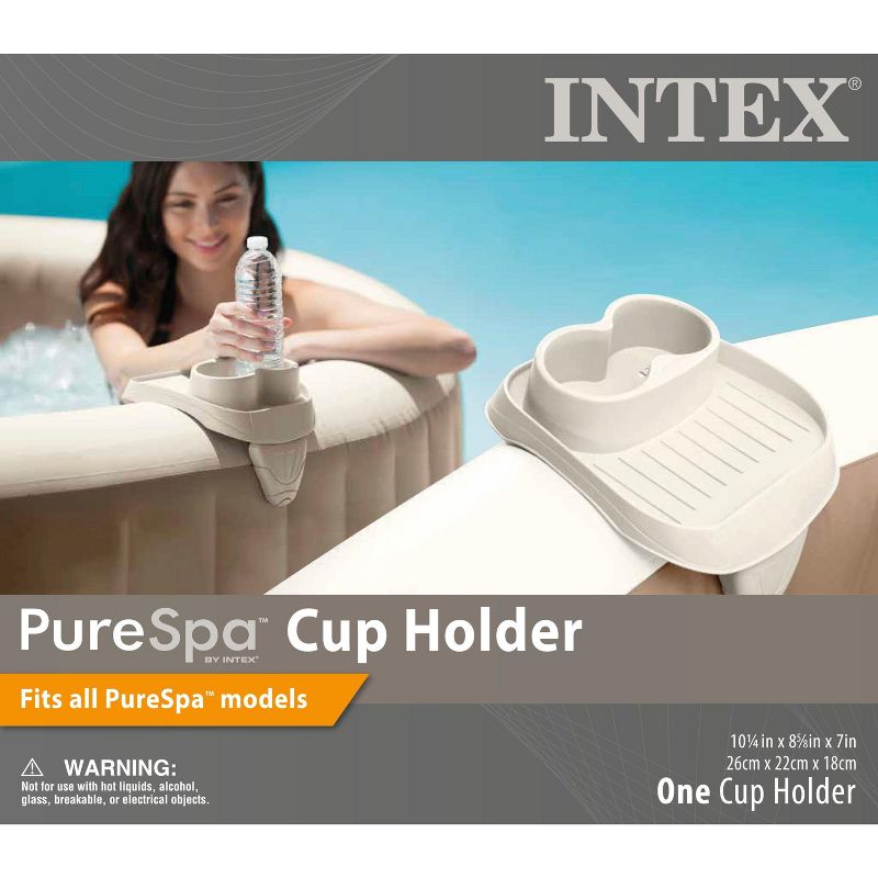 Intex 28500E PureSpa Attachable Cup Holder and Refreshment Tray Hot Tub Accessory for Select PureSpa Models, Holds 2 Standard Beverage Containers, Tan, 4 of 6