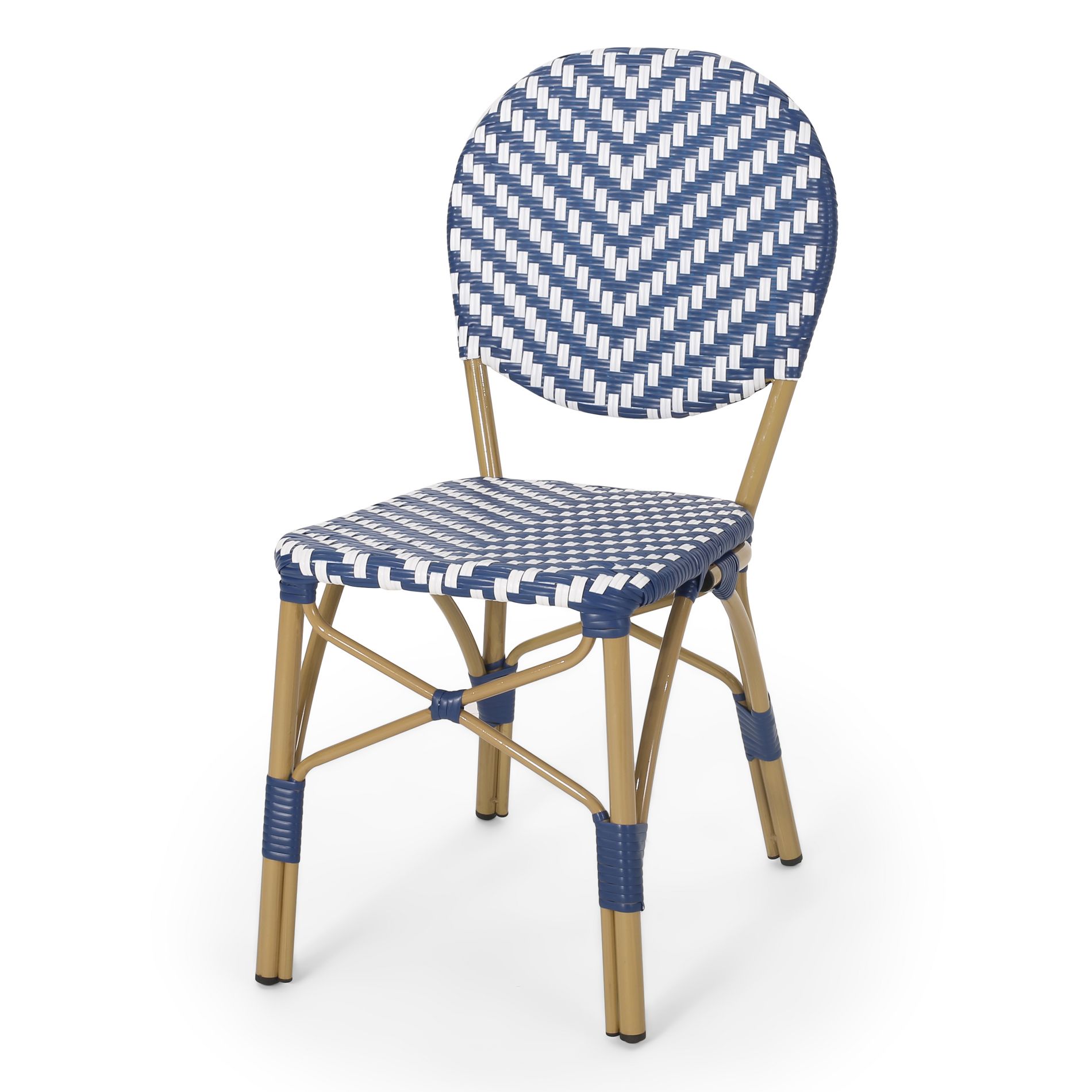 Dexmalle Set of 2 Patio PE Ratten Bistro Chairs,Blue&White