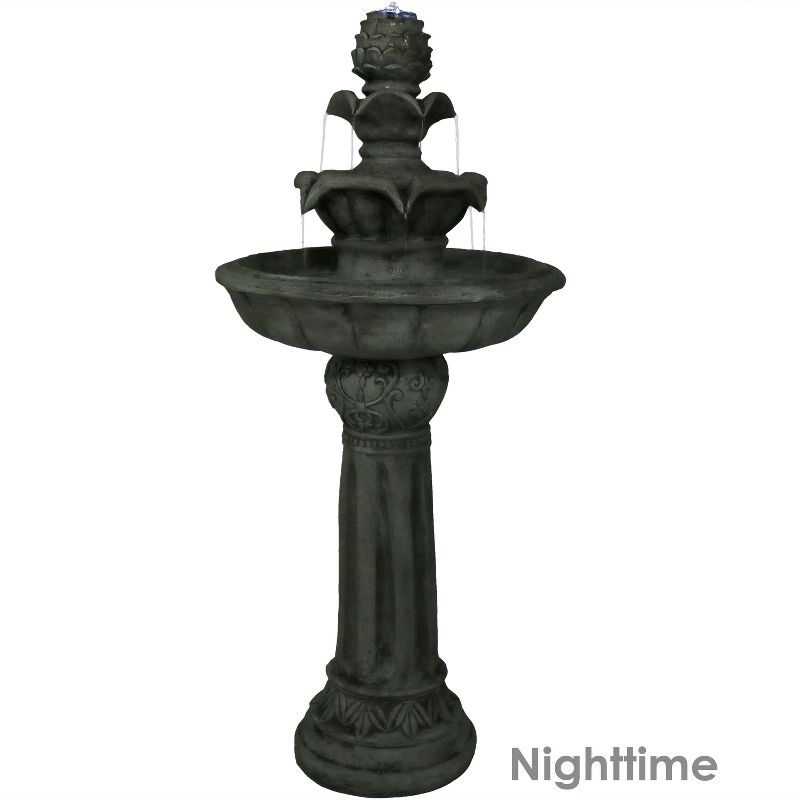 Sunnydaze Outdoor Solar Powered Ornate Elegance Tiered Water Fountain with Battery Backup and LED Light - 41", 4 of 13