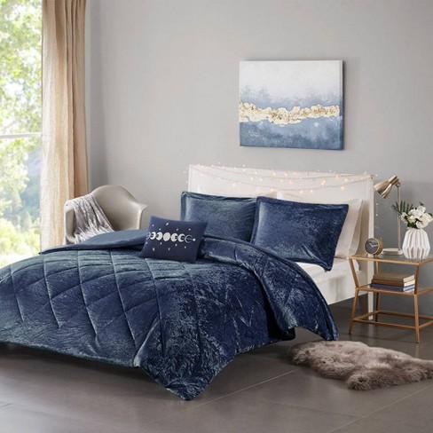 Alyssa Full Queen 4pc Velvet Duvet Cover Set Navy Target