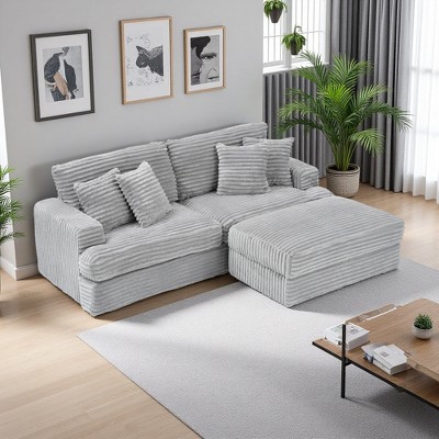 82" L-Shaped Sectional Sofa with Movable Footstool & Storage, 4 Toss Pillows