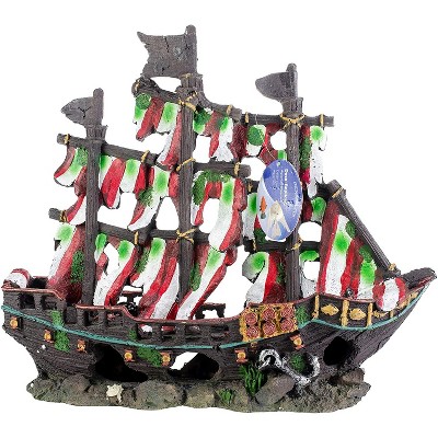 Penn-Plax Striped Sail Shipwreck Aquarium Decoration Red and White 12 Inch