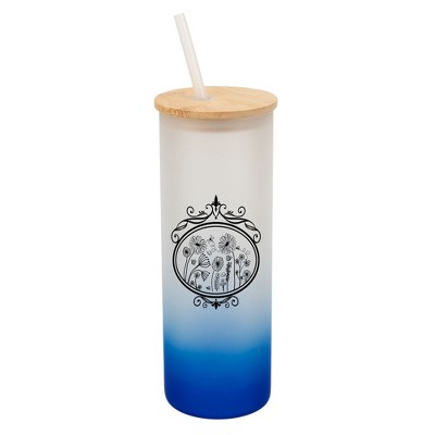 Elanze Designs Flower Garden Mirror Damask Frame Wrap-Around Design 25 Ounce Frosted Gradient Glass On-The-Go Coffee Travel Skinny Tumbler Mug Cup,