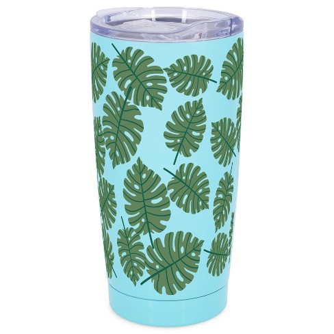 Elanze Designs 20 oz Stainless Steel On the Go Insulated Travel Tumbler With Push Top Lid, Palm Leaf Pattern Sky Blue - image 1 of 4